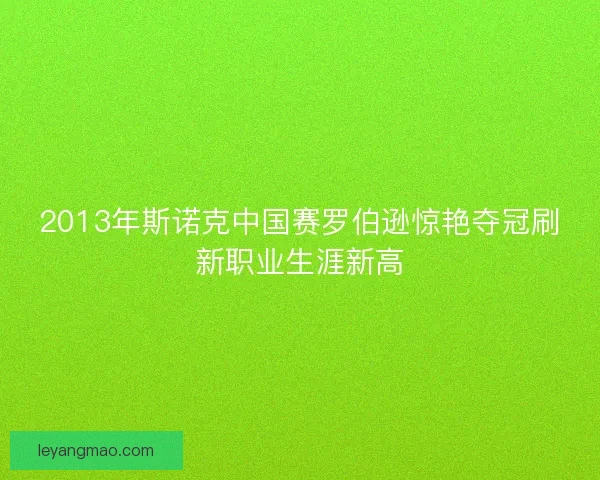 2013年斯诺克中国赛罗伯逊惊艳夺冠刷新职业生涯新高