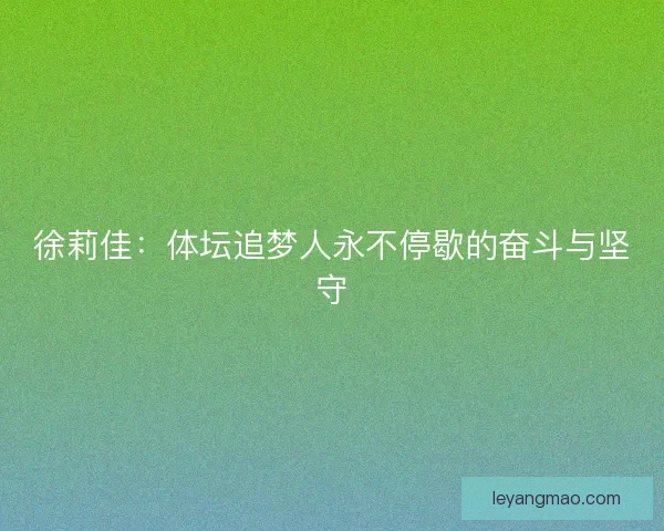 徐莉佳:体坛追梦人永不停歇的奋斗与坚守 徐莉佳:体坛追梦人永不停歇的奋斗与坚守